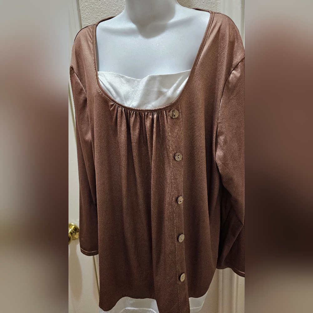 Bronze Peasant Long Sleeve With White Insert & Button Detail XL EUC - Picture 5 of 7